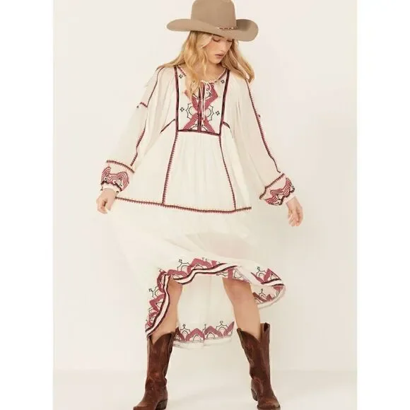 Free People Women's Sweet Escape Midi Dress boho embroidered small - Picture 2 of 12